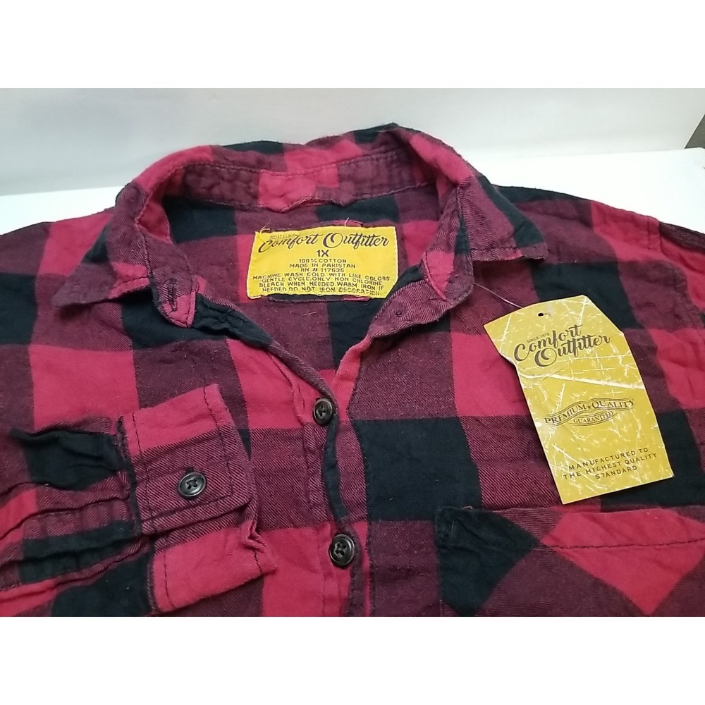 Comfort Outfitters Womens 1X‎ Plaid Flannel Button Up Long Sleeve Shirt NWT